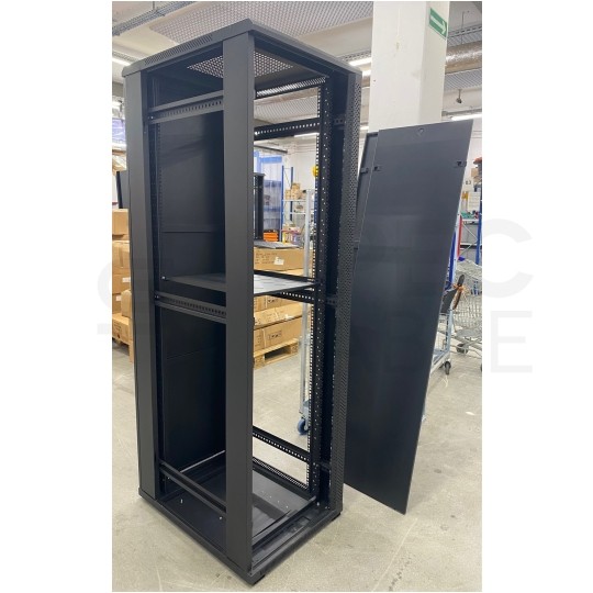 OUTLET Szafa stojąca RACK 19" 42U 600x800mm drzwi szklane czarna NEKU FLR + wyposażenie