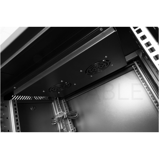 OUTLET Szafa stojąca RACK 19" 42U 600x800mm drzwi szklane czarna NEKU FLR + wyposażenie