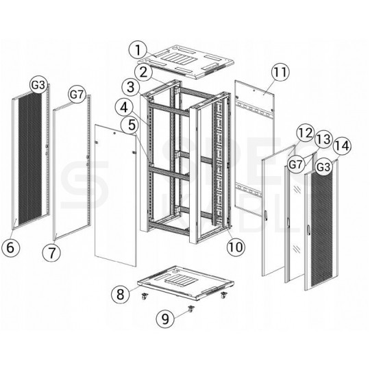 OUTLET Szafa stojąca RACK 19" 42U 800x1000mm drzwi szklane czarna TOTEN G7
