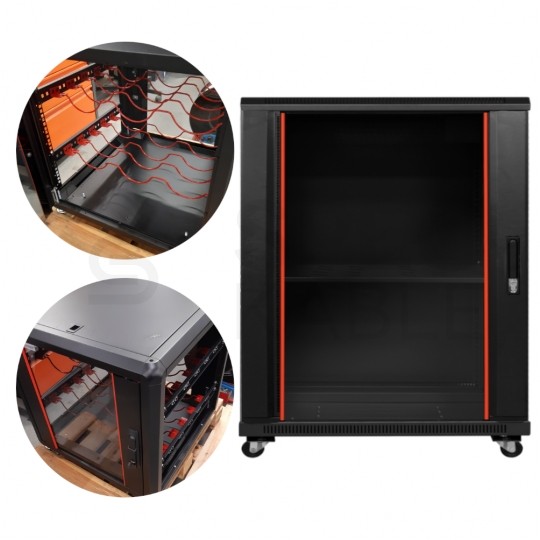 OUTLET Szafa stojąca RACK 19" 9U 600x600mm drzwi szklane czarna NEKU