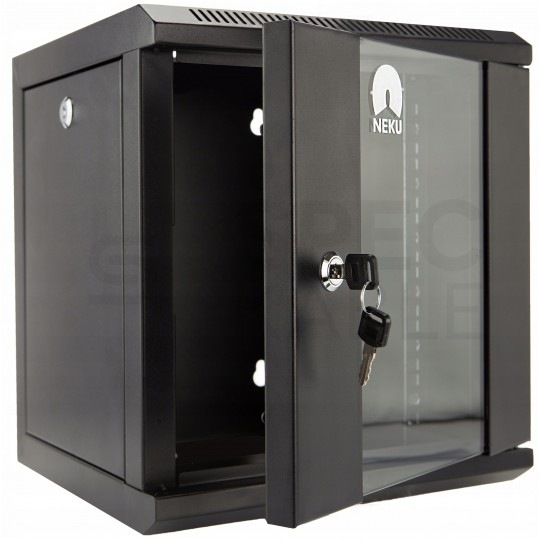 OUTLET Szafa wisząca RACK 10" 6U 300mm drzwi szklane czarna NEKU TS