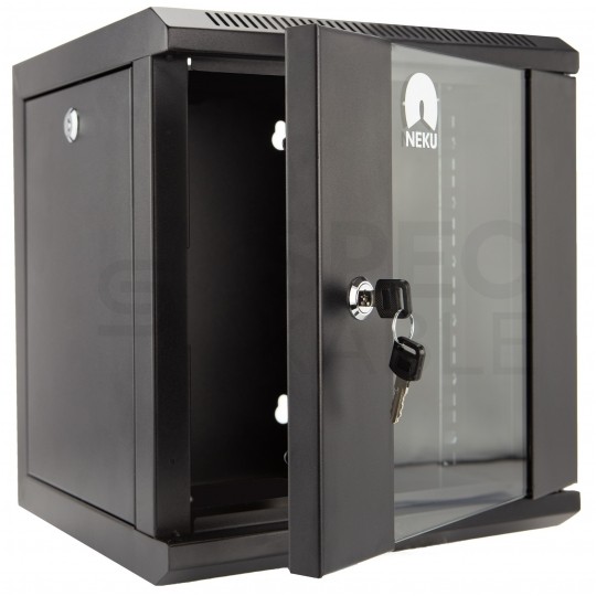 OUTLET Szafa wisząca RACK 10" 6U 300mm drzwi szklane czarna NEKU TS