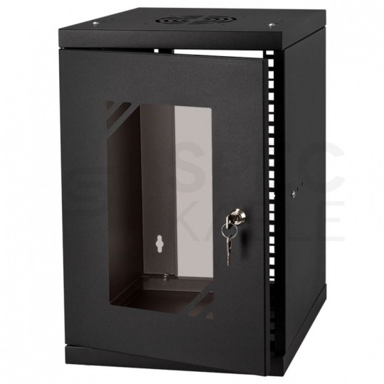 OUTLET Szafa wisząca RACK 10" 9U 300mm drzwi szklane czarna NEKU