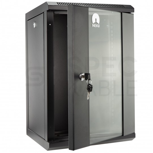 OUTLET Szafa wisząca RACK 10" 9U 300mm drzwi szklane czarna NEKU TS