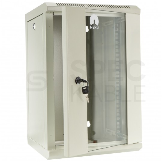 OUTLET Szafa wisząca RACK 10" 9U 300mm drzwi szklane szara NEKU TS