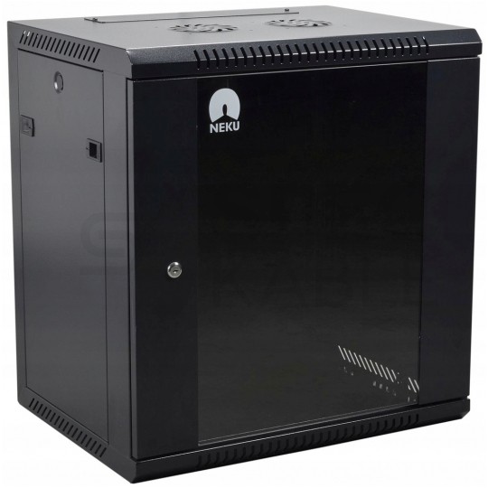 OUTLET Szafa wisząca RACK 19" 12U 450mm drzwi szklane czarna NEKU TS BOX