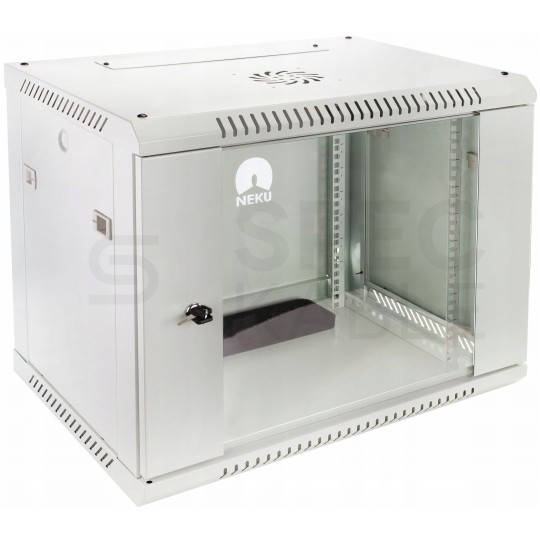 OUTLET Szafa wisząca RACK 19" 12U 500mm drzwi szklane szara NEKU TS BOX