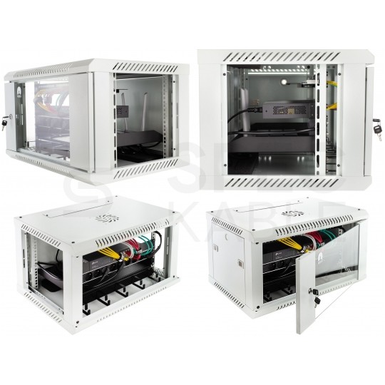 OUTLET Szafa wisząca RACK 19" 4U 450mm drzwi szklane szara NEKU TS BOX