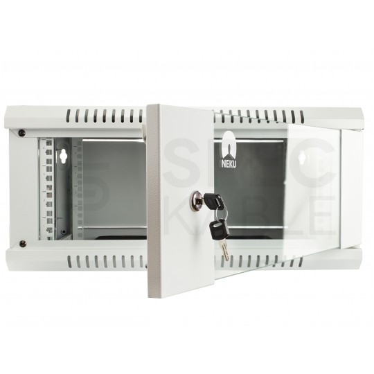 OUTLET Szafa wisząca RACK 19" 4U 450mm drzwi szklane szara NEKU TS BOX