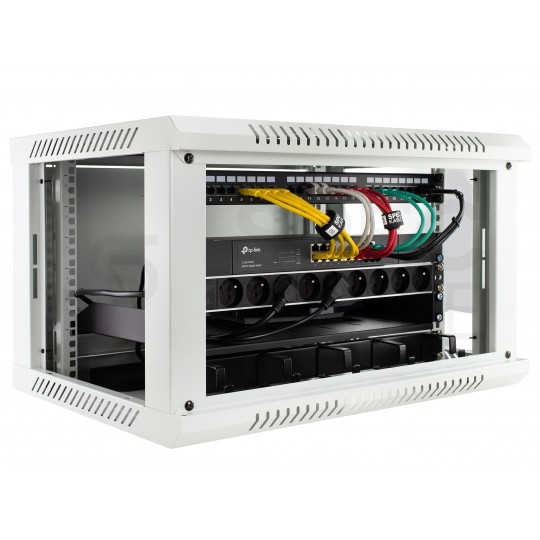 OUTLET Szafa wisząca RACK 19" 4U 450mm drzwi szklane szara NEKU TS BOX