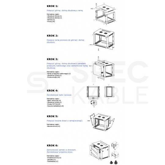 OUTLET Szafa wisząca RACK 19" 4U 450mm drzwi szklane szara NEKU TS BOX