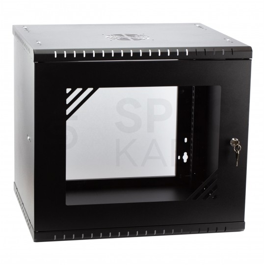 OUTLET Szafa wisząca RACK 19" 9U 450mm drzwi szklane czarna PRO