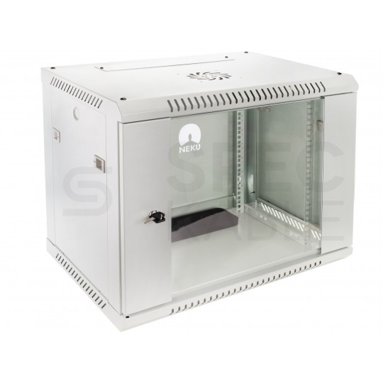OUTLET Szafa wisząca RACK 19" 9U 450mm drzwi szklane szara NEKU TS BOX