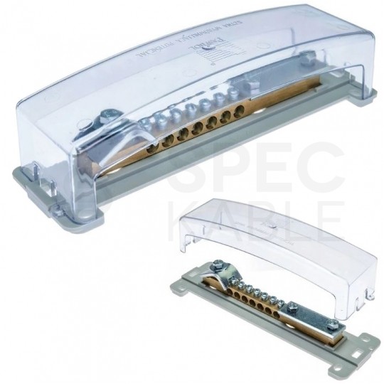 OUTLET Szyna wyrównująca potencjał 7x16+1x50mm2+ bednarka z przezroczystą pokrywą PAWBOL