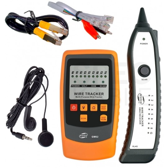 OUTLET Tester kabli sieciowych RJ45 RJ11 z diodami LED Szukacz par przewodów lokalizator "Wire Tracker" GM62 BENETECH
