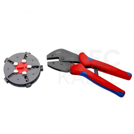 OUTLET Zaciskarka Praska do końcówek kablowych 0,25-10mm2 z magazynkiem + 5 wymiennych matryc MultiCrimp KNIPEX 97 33 02