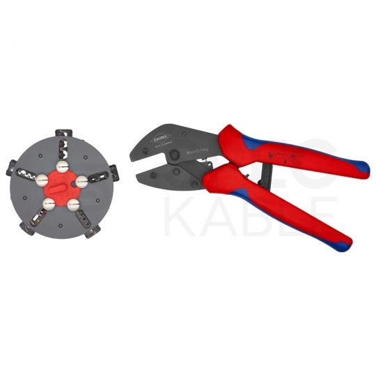 OUTLET Zaciskarka Praska do końcówek kablowych 0,25-10mm2 z magazynkiem + 5 wymiennych matryc MultiCrimp KNIPEX 97 33 02
