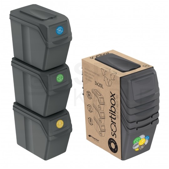 OUTLET Zestaw 3 koszy do segregacji odpadów 395x232x460mm 20L Sortibox Prosperplast