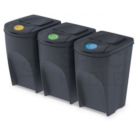 OUTLET Zestaw 3 koszy do segregacji odpadów antracytowy 392x293x620mm 35L Sortibox Prosperplast
