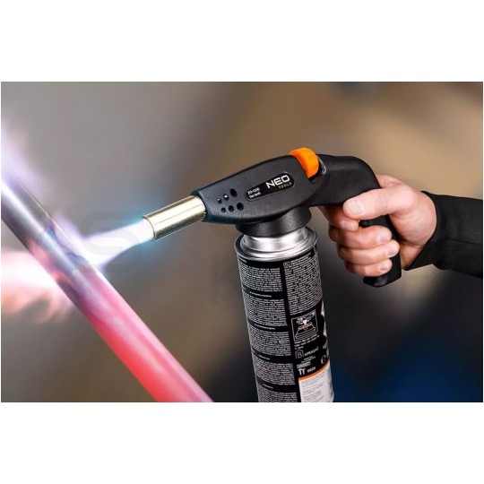 Palnik gazowy nakręcany 360° PIEZO 1,3kW 1300°C na naboje kartusze EN 417 lutwnica lutlampa NEO 20-026