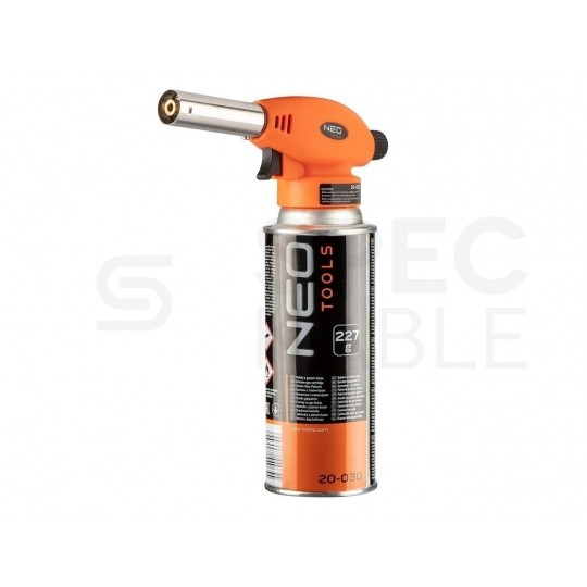 Palnik gazowy nakręcany pionowy PIEZO 1,11kW 1300°C na naboje kartusze EN 417 lutownica lutlampa NEO 20-025