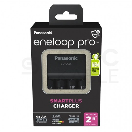 Panasonic Zestaw Ładowarka akumulatorów 4x Ni-MH (R6 AA / R03 AAA) Panasonic Eneloop BQ-CC55 z 4 akumulatorami Eneloop Pro Ni-MH [R6 AA] 2500mAh