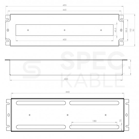 Panel dystrybucji napięć RACK 19" 3U szyna montażowa TS35 TH35 szary
