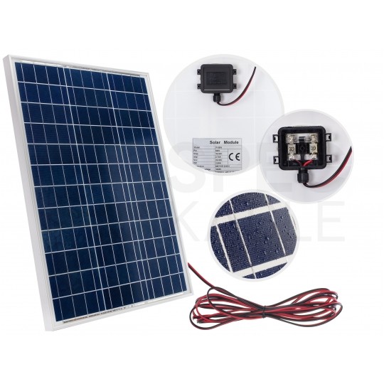Panel solarny PV polikrystaliczny Bateria słoneczna 18V 50W turystyczna do kamperów + przewód 5m