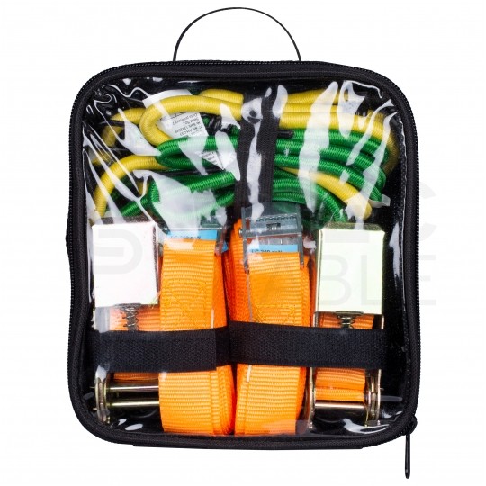 Pasy transportowe z napinaczem i klamrami + linki elastyczne Zestaw 8 sztuk w etui SENA