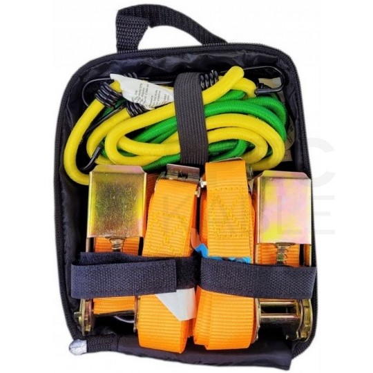 Pasy transportowe z napinaczem i klamrami + linki elastyczne Zestaw 8 sztuk w etui SENA