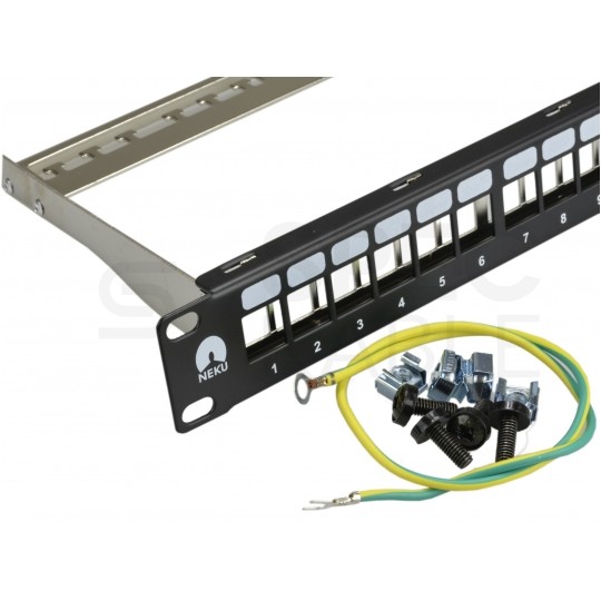 Patch panel pusty RACK 19" 1U na 24 moduły keystone STP czarny NEKU
