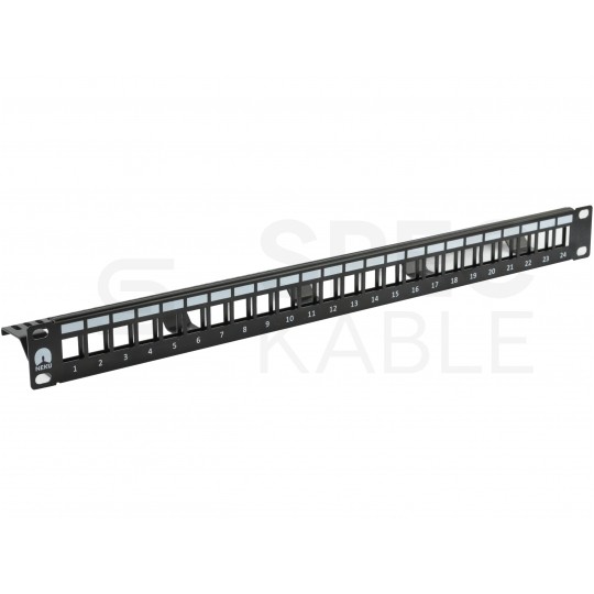 Patch panel pusty RACK 19" 1U na 24 moduły keystone UTP z półką czarny NEKU