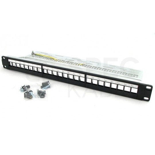 Patch panel pusty RACK 19" 1U na 24 moduły keystone z podporą czarny Alantec STP UTP