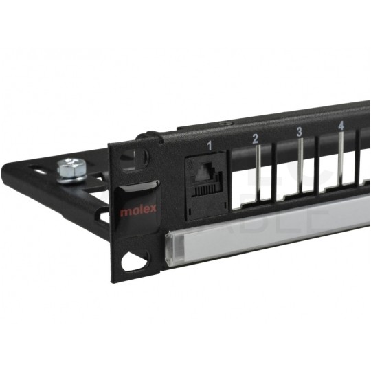 Patch panel pusty RACK 19" 1U na 24 moduły keystone z półką czarny DataGate Molex