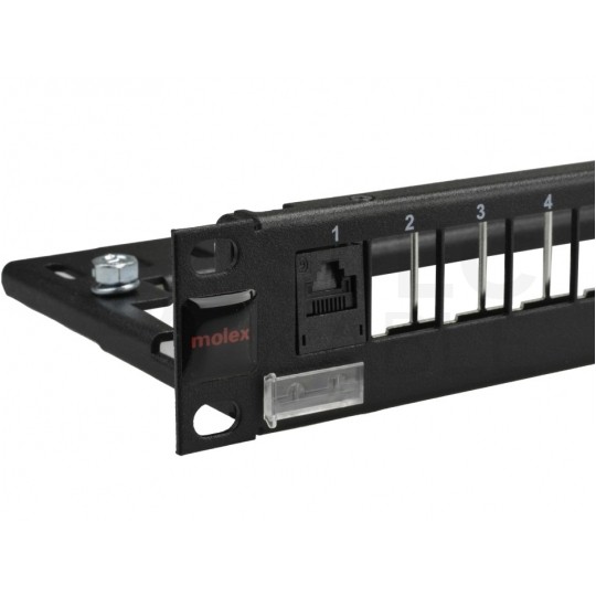 Patch panel pusty RACK 19" 1U na 24 moduły keystone z półką czarny DataGate Molex