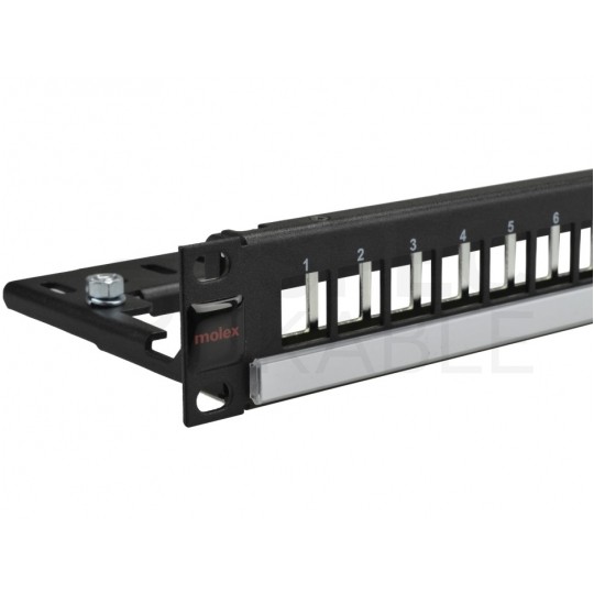 Patch panel pusty RACK 19" 1U na 24 moduły keystone z półką czarny Molex