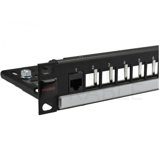 Patch panel pusty RACK 19" 1U na 24 moduły keystone z półką czarny Molex