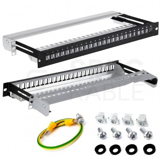 Patch panel pusty wysuwany RACK 19" 1U na 24 moduły keystone kat.5e, 6, 6a UTP czarny