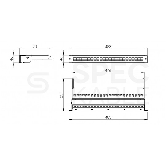 Patch panel pusty wysuwany RACK 19" 1U na 24 moduły keystone kat.5e, 6, 6a UTP czarny