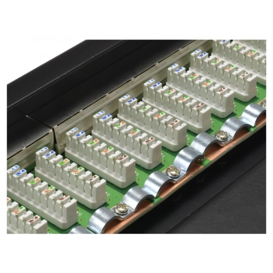 Patch panel RACK 10" kat.5e 12p FTP z półką 1U czarny NEKU