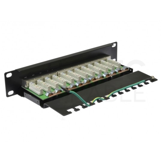 Patch panel RACK 10" kat.5e 12p FTP z półką 1U czarny NEKU