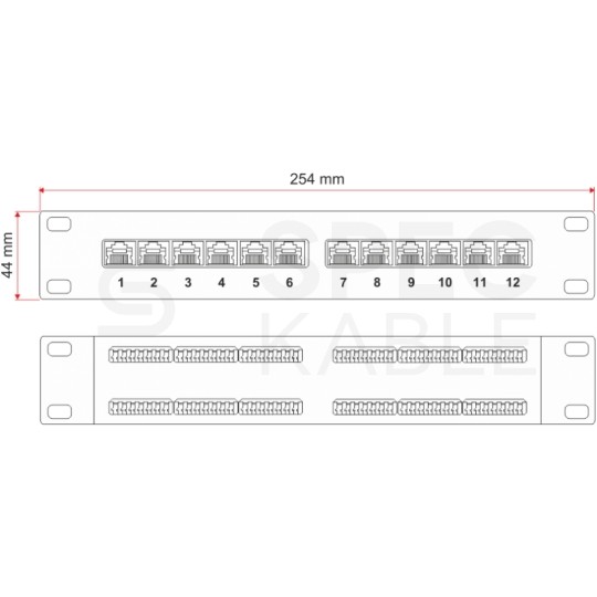 Patch panel RACK 10" kat.5e 12p UTP 1U czarny Alantec