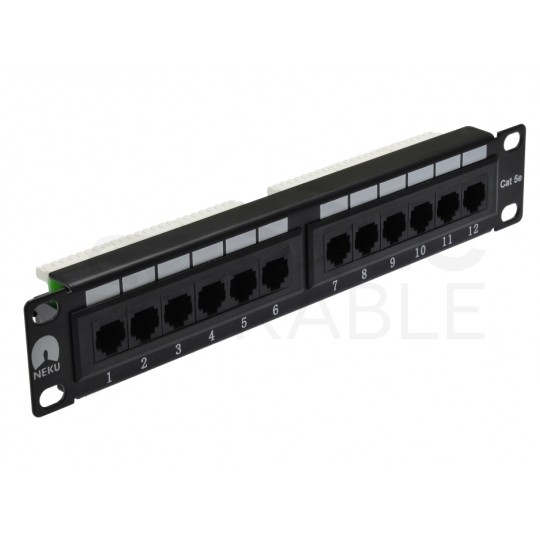 Patch panel RACK 10" kat.5e 12p UTP 1U czarny NEKU