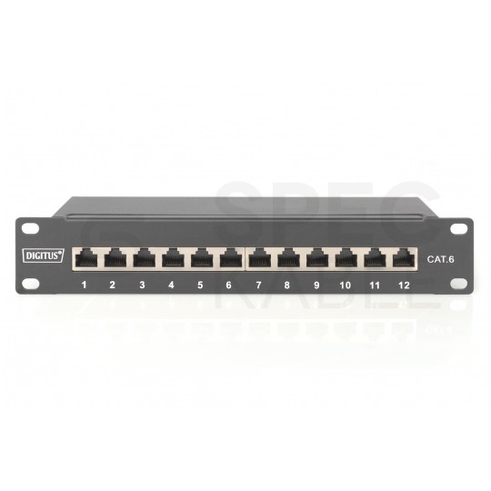 Patch panel RACK 10" kat.6 12p FTP z półką 1U czarny DIGITUS