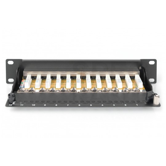 Patch panel RACK 10" kat.6 12p FTP z półką 1U czarny DIGITUS