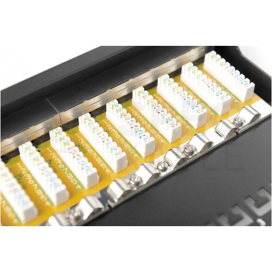 Patch panel RACK 10" kat.6 12p FTP z półką 1U czarny DIGITUS