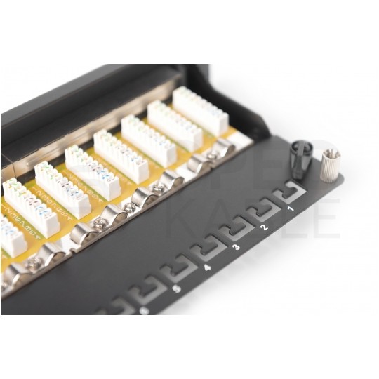 Patch panel RACK 10" kat.6 12p FTP z półką 1U czarny DIGITUS