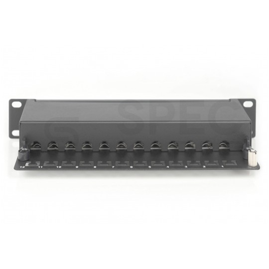 Patch panel RACK 10" kat.6 12p FTP z półką 1U czarny DIGITUS