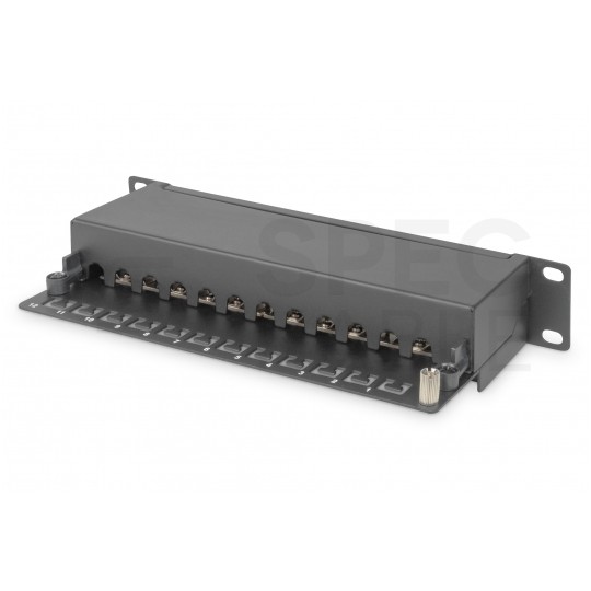 Patch panel RACK 10" kat.6 12p FTP z półką 1U czarny DIGITUS