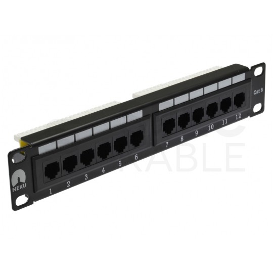 Patch panel RACK 10" kat.6 12p UTP 1U czarny NEKU